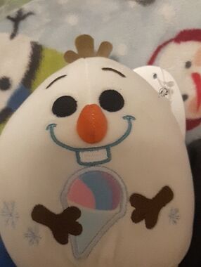 Disney Olaf Squishmallow Tag Art - White with Orange Nose and Brown Arms
